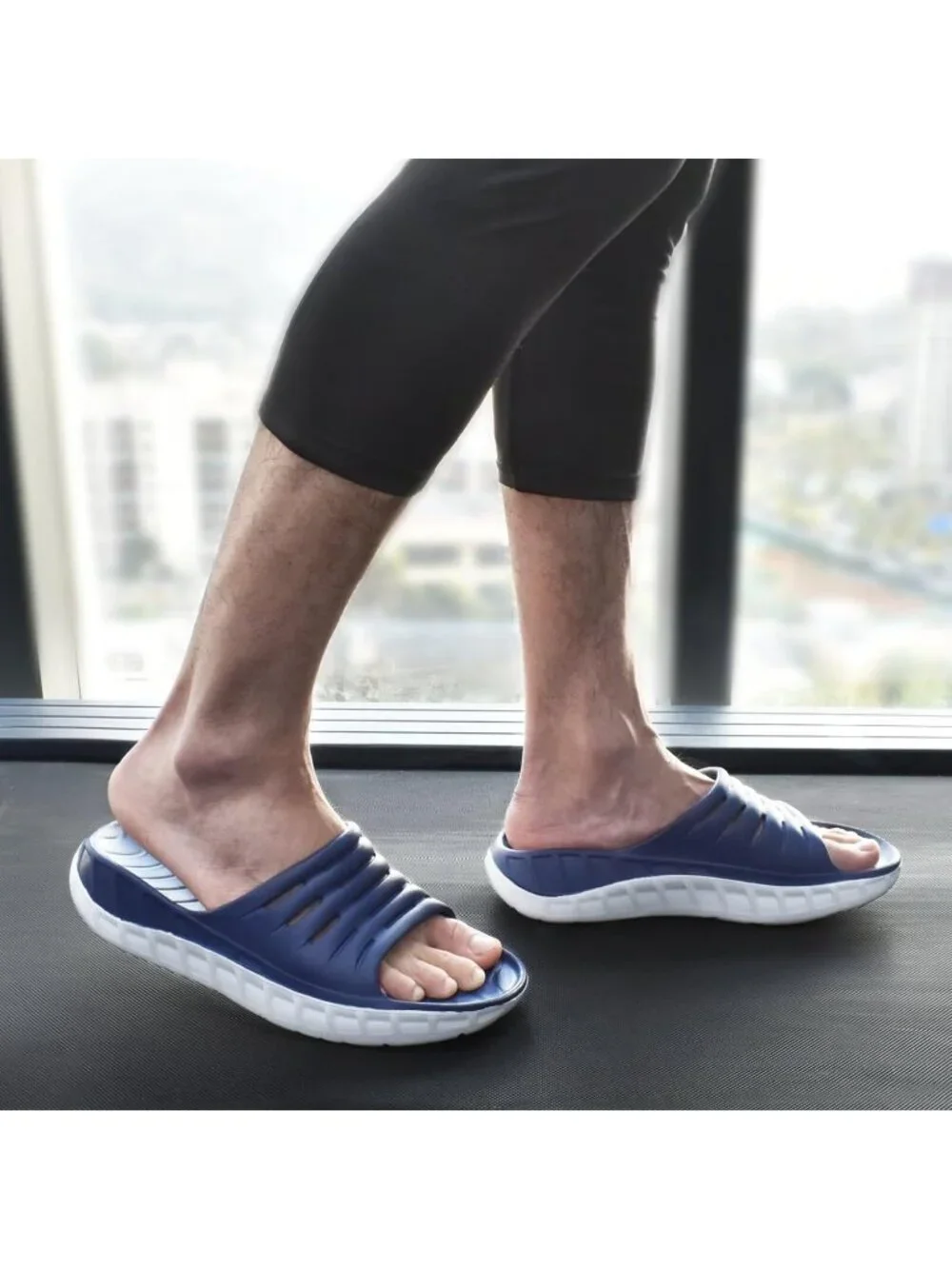 Men's Blue Sandals Orthotic Arch Support Open Toe Sport Slides Thick Cushion